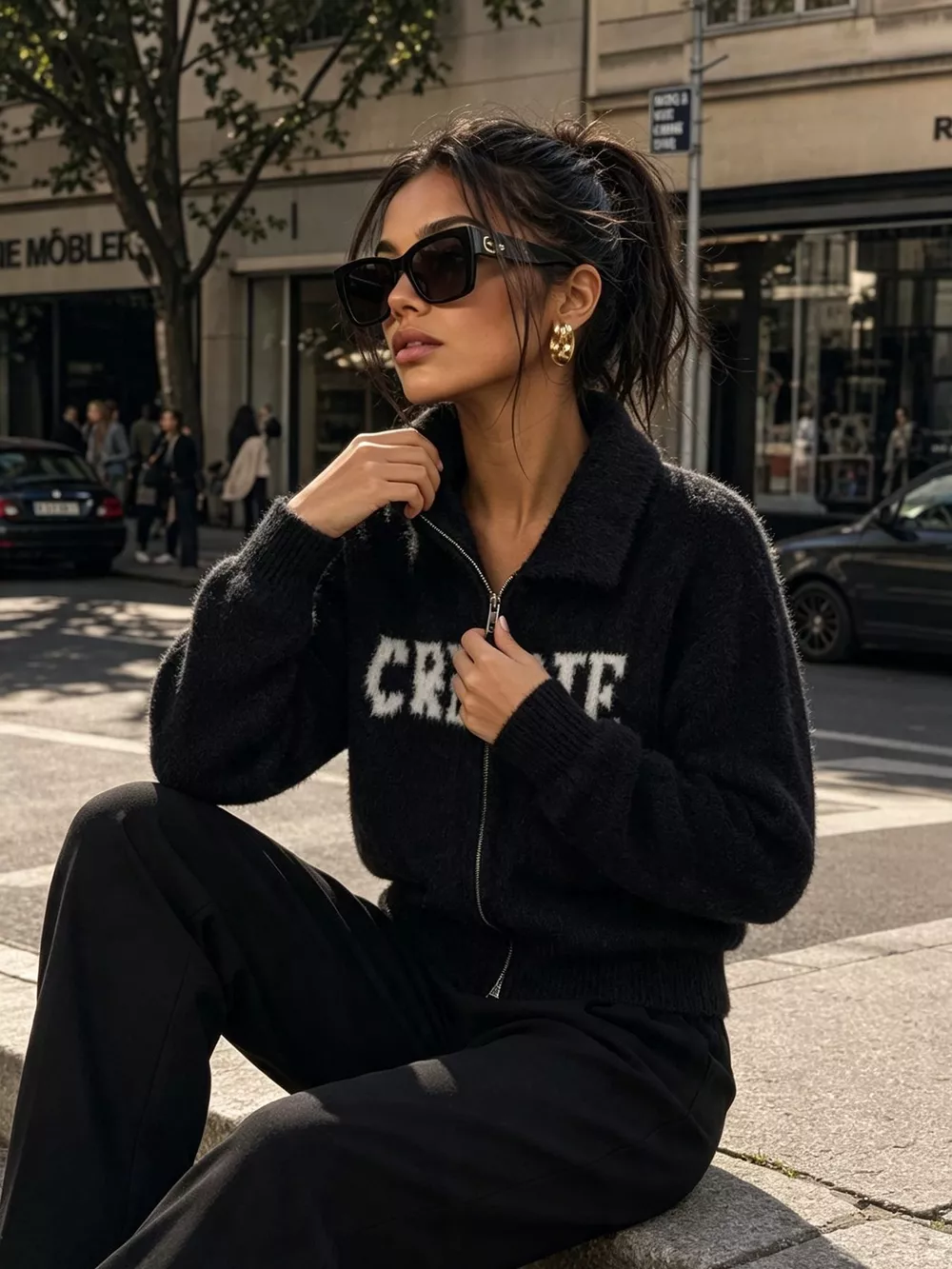Fuzzy Letter Zip-Up Cardigan, image 11