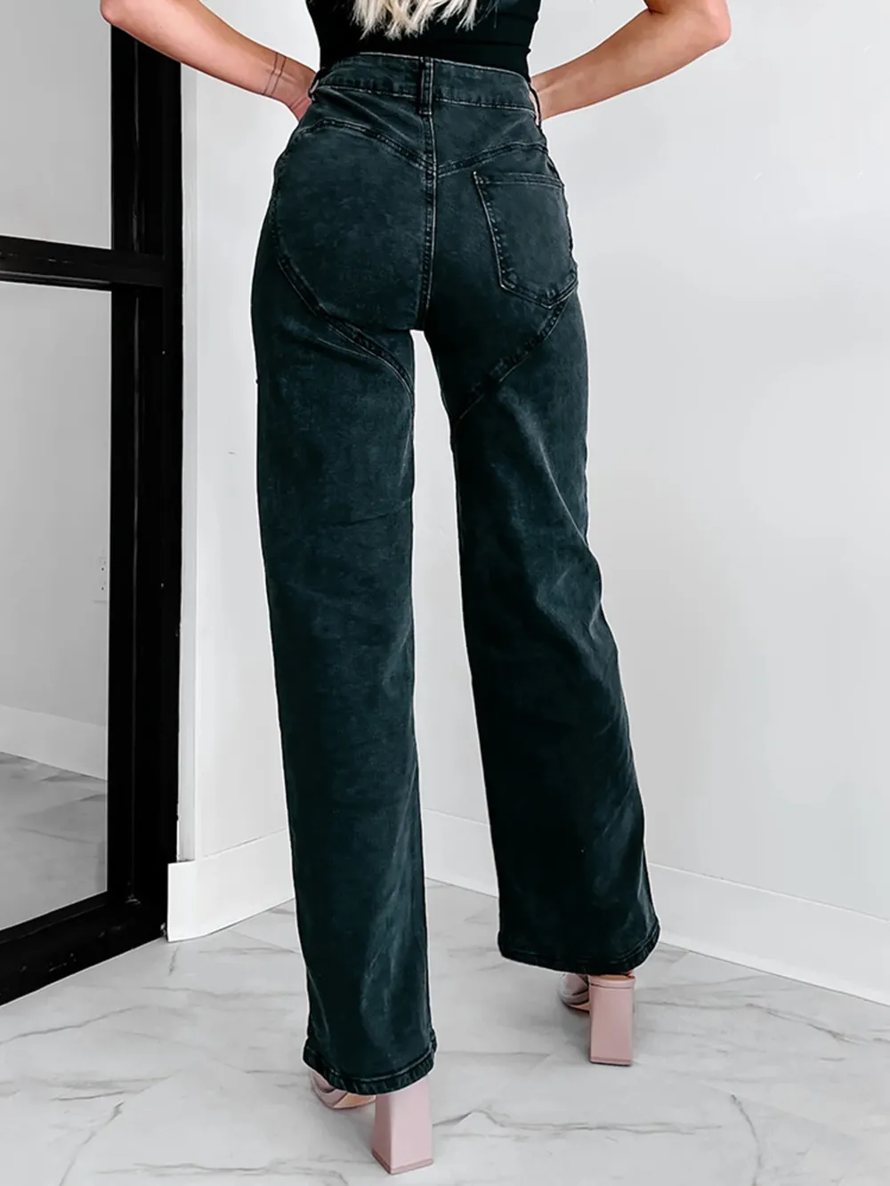 Ripped Wide Leg Wash Denim Jeans, image 2