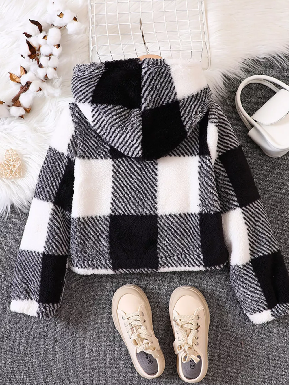 Children's Cozy Plaid Hooded Fleece Jacket, image 2