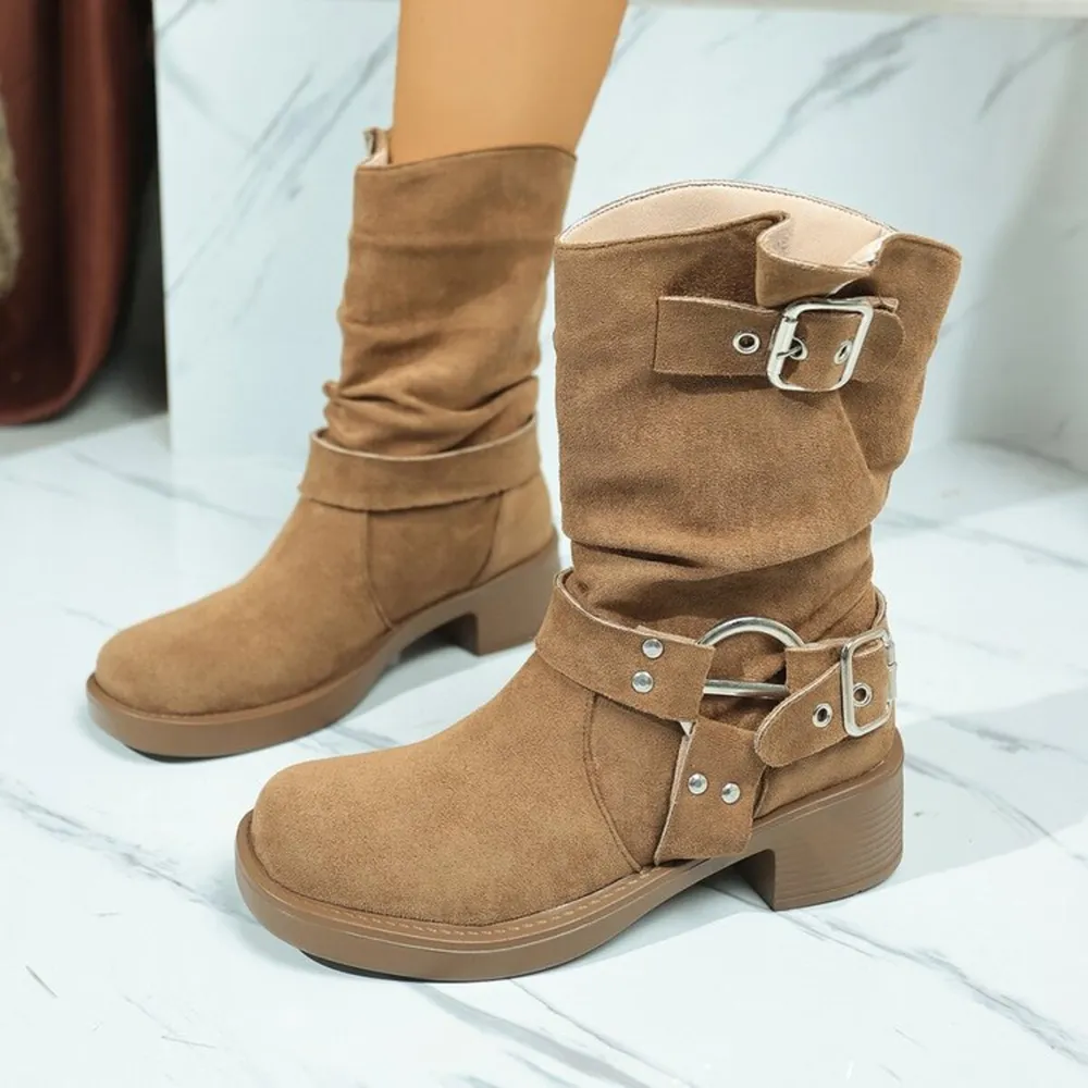 Round Toe Block Heels Boots, image 9
