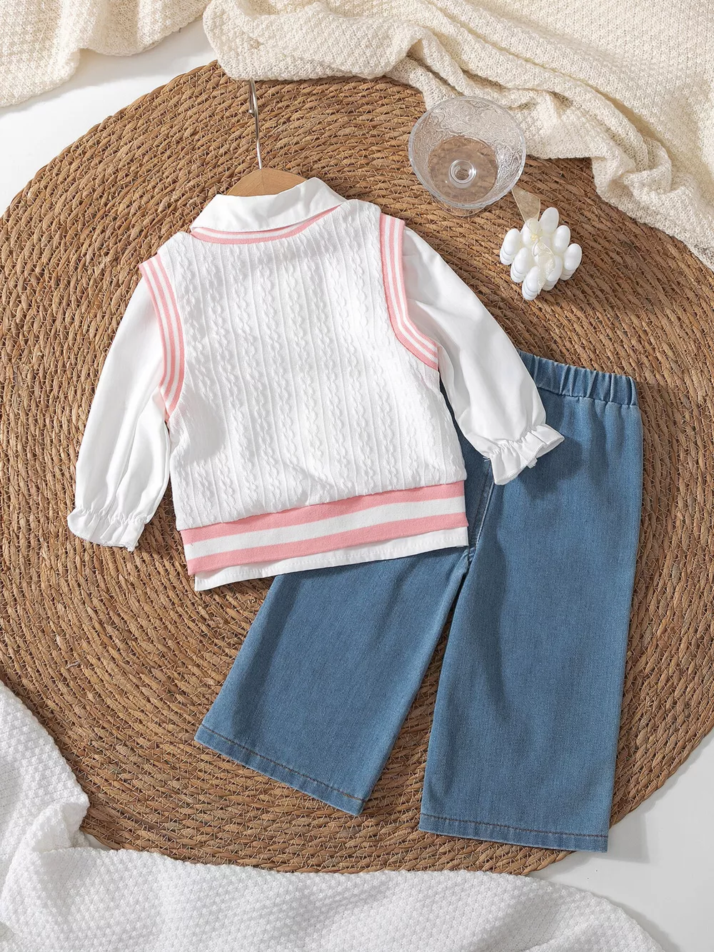 Children's Long Sleeve Shirt & Knit Vest and Jeans Set, image 7