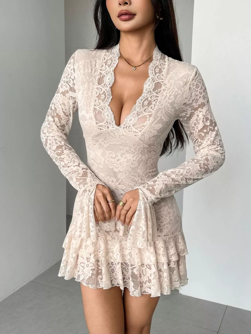 Lace Ruffle Hem Mini Dress, image 5