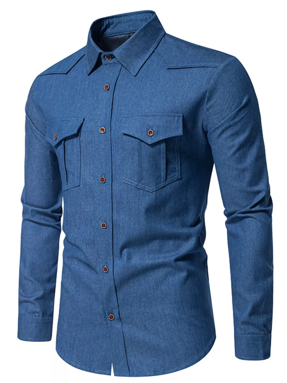 Men's Casual Long Sleeve Denim Shirt with Pockets, image 8
