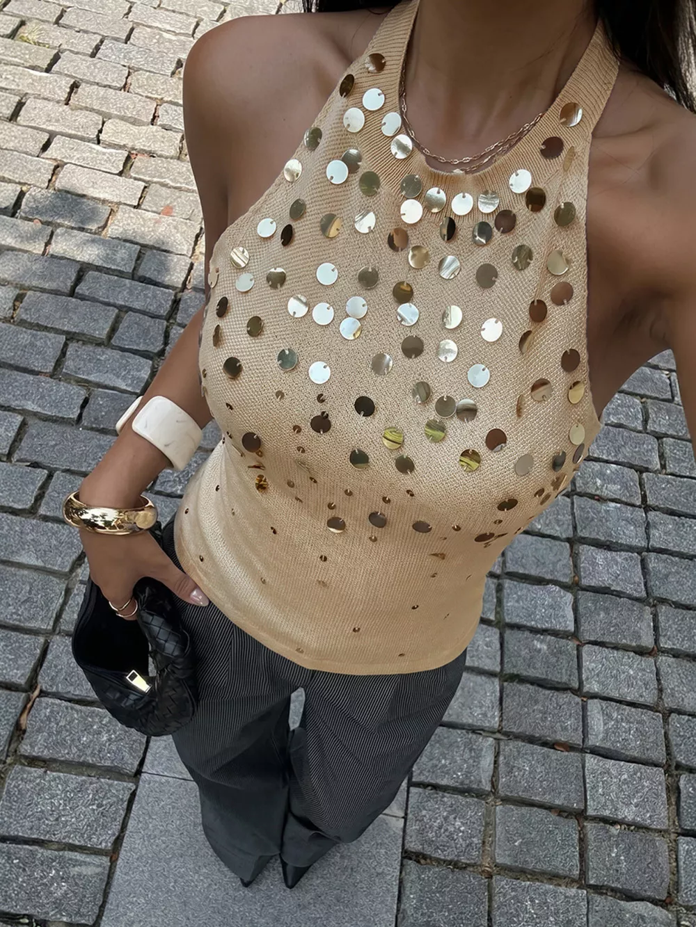 Sequin Halter Neck Cami, image 4