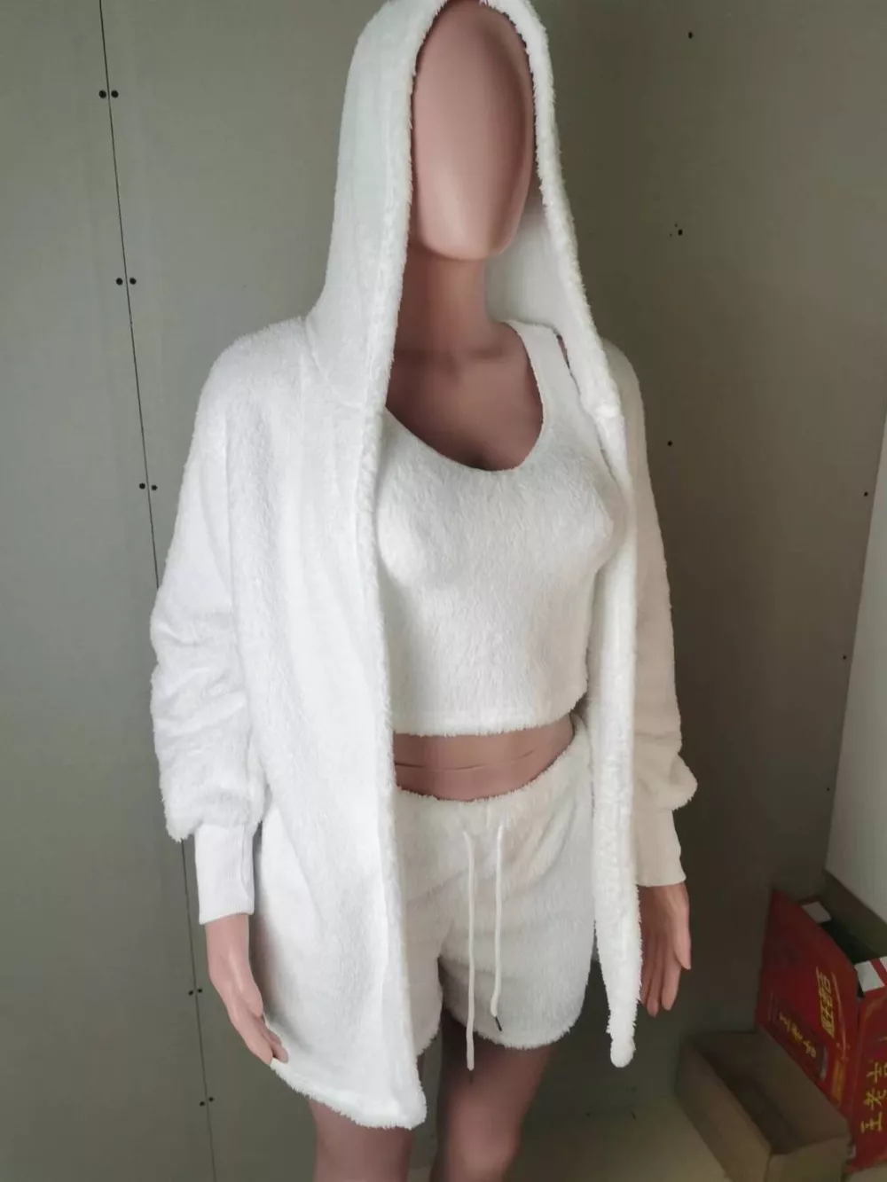 Full Size Fuzzy Tank & Cardigan and Shorts Three-Piece Set Plus Size, image 16