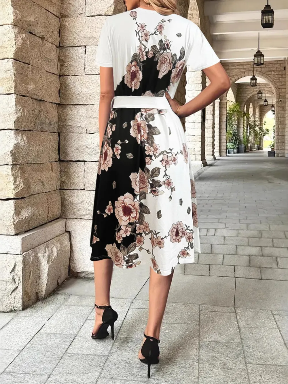 Floral Print Midi Dress with Short Sleeves, image 2