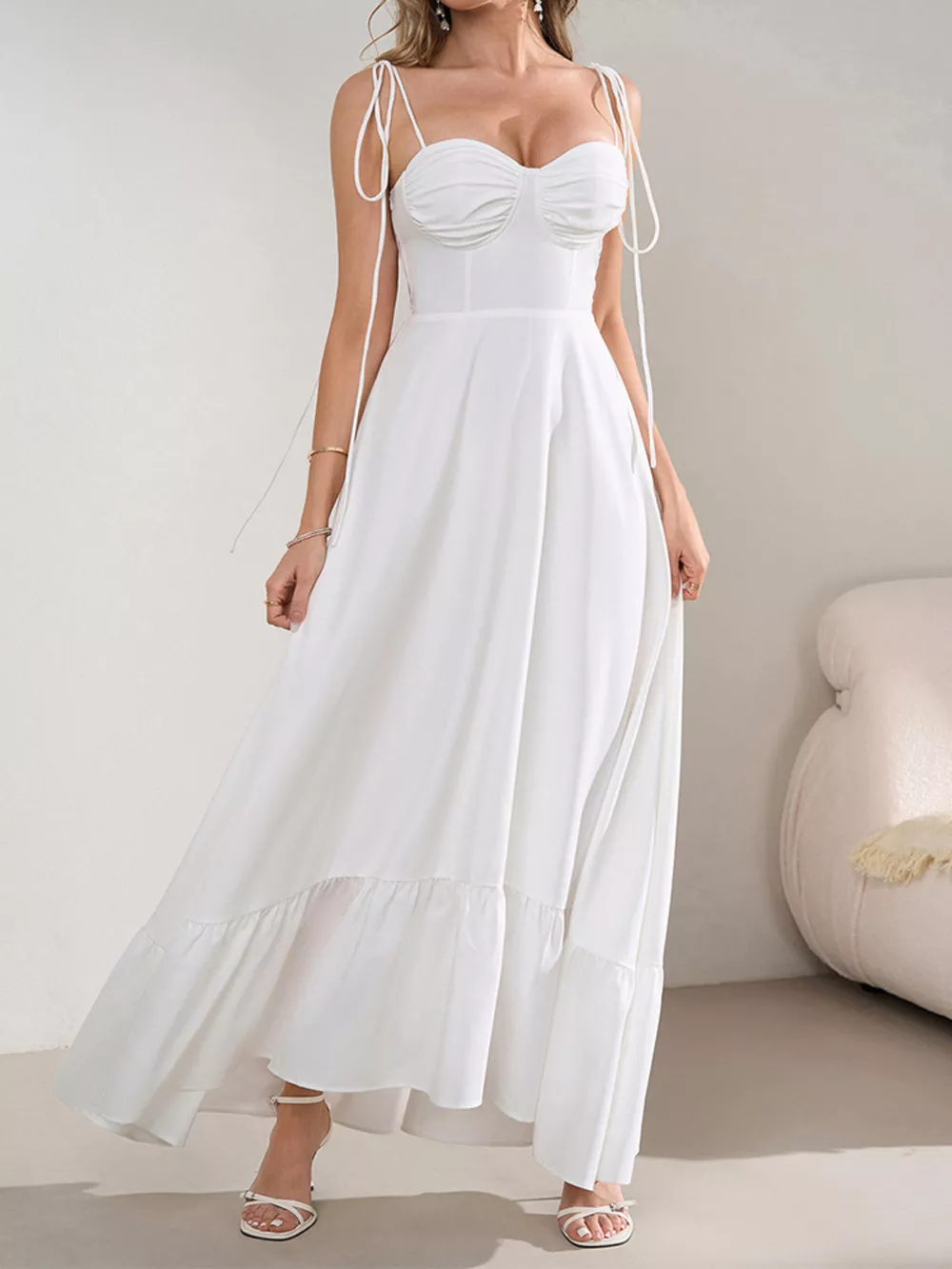 Sweetheart Neck Tie-Strap Ruffle Hem Maxi Dress, image 26