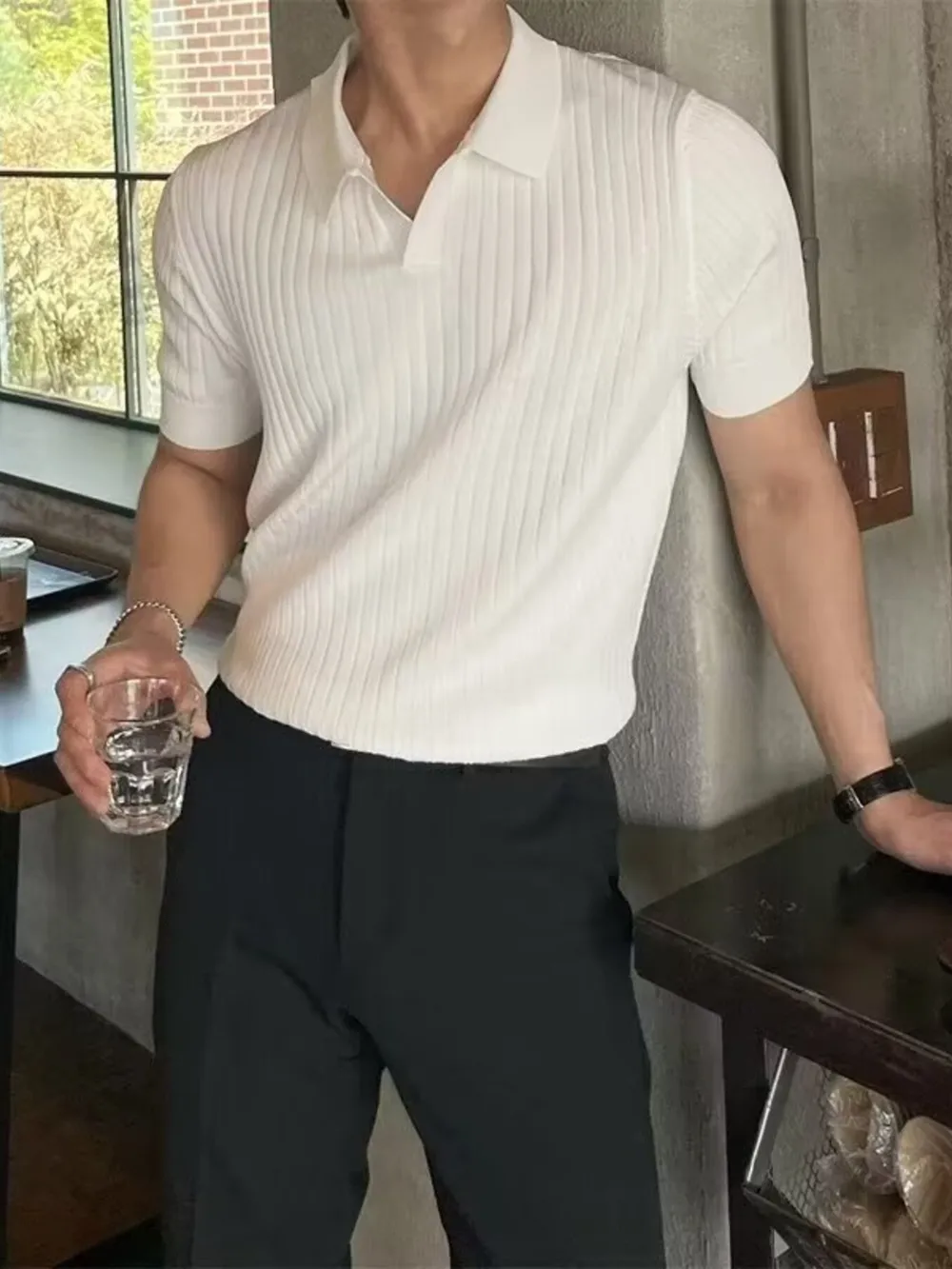 Men's Full Size Ribbed Short Sleeve Knit Polo Plus Size, image 3