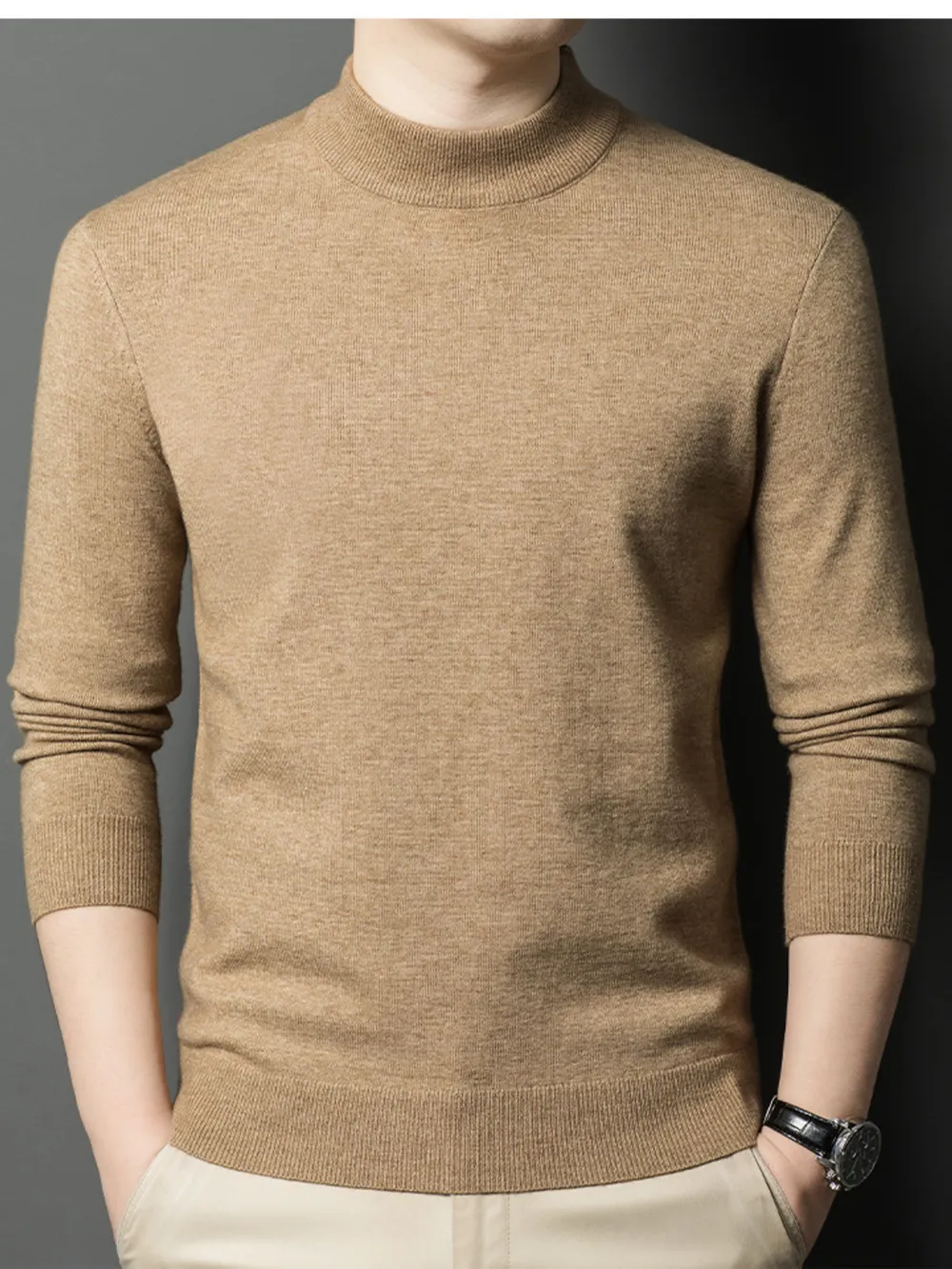 Men's Plus Size Mock Neck Long Sleeve Knit Top, image 5