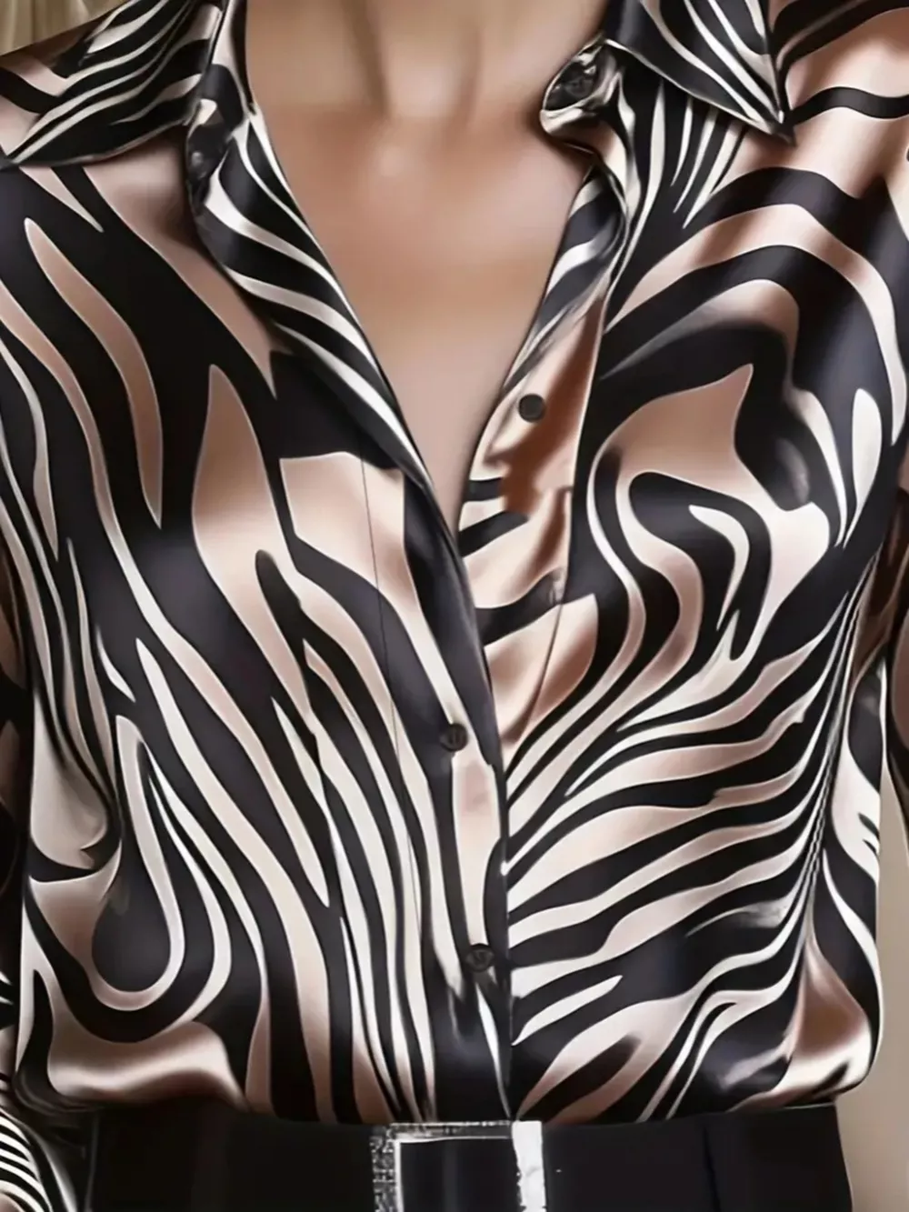 Zebra Print Button Up Shirt, image 5