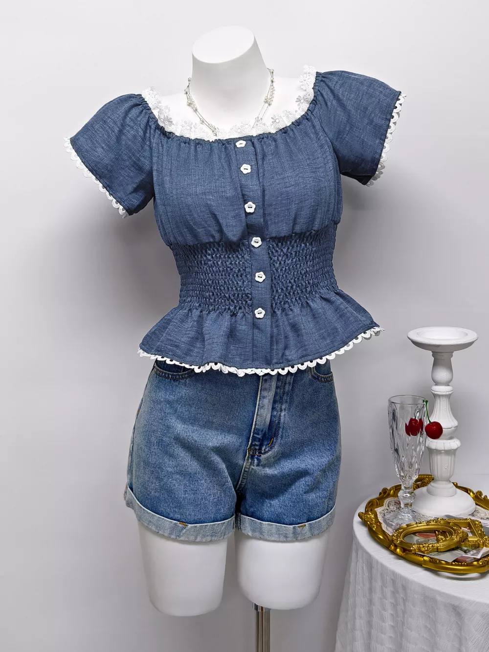 Smocked Short Sleeve Blouse