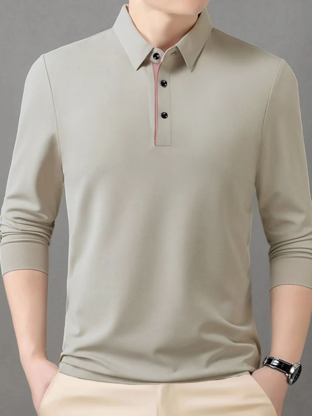Men's Button Detail Long Sleeve Polo