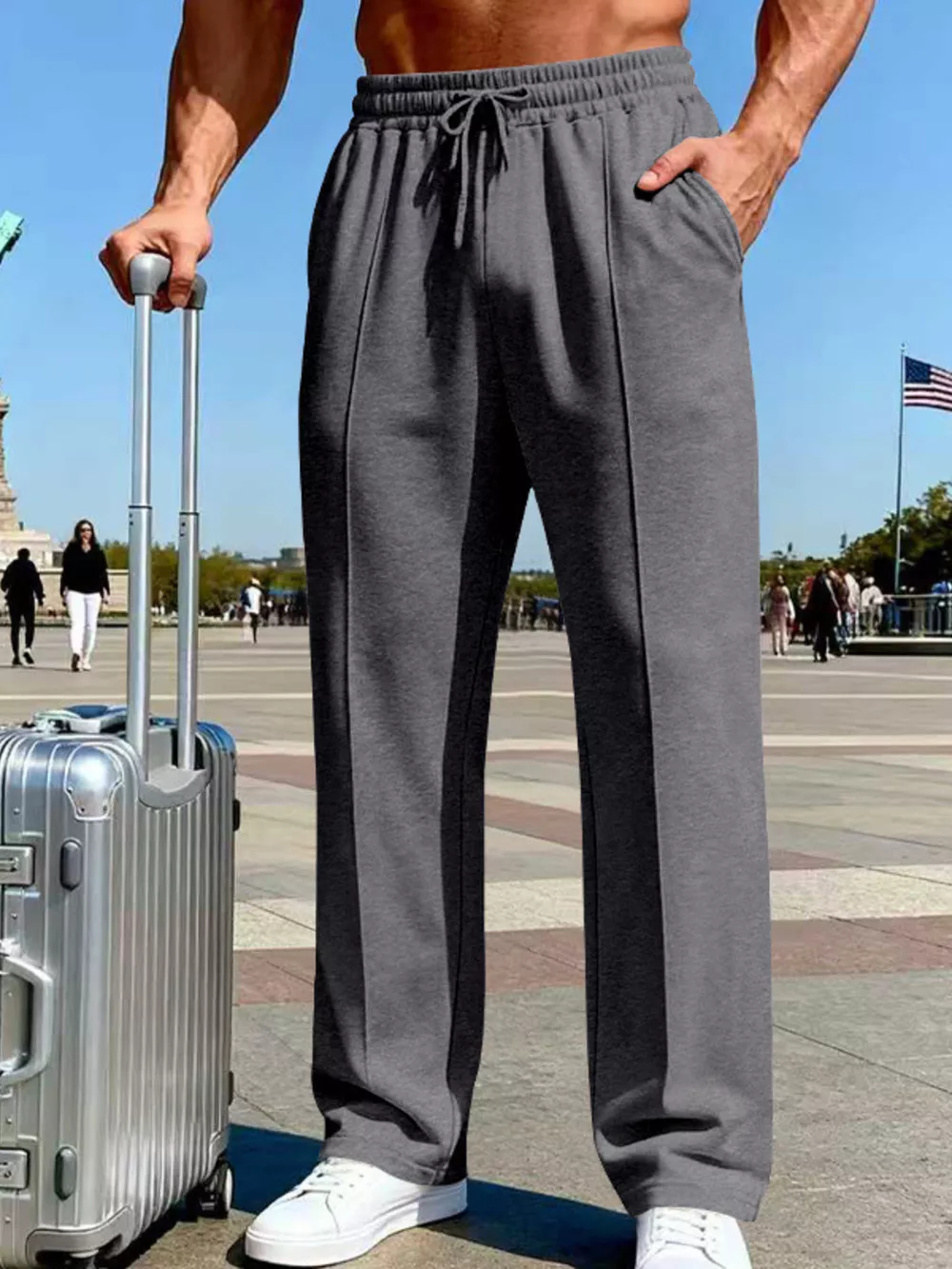 Men's Full Size Drawstring Wide Leg Pants Plus Size, image 8