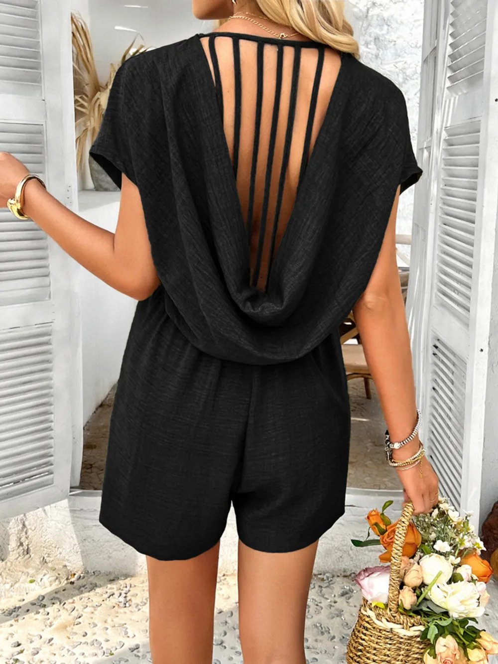 V-Neck Casual Short Sleeve Romper with Pockets, image 12