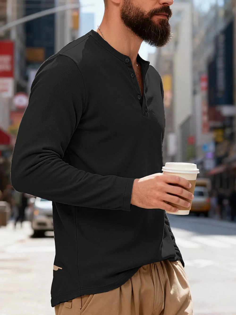 Men's Full Size Casual Long Sleeve Henley T-Shirt Plus Size, image 14