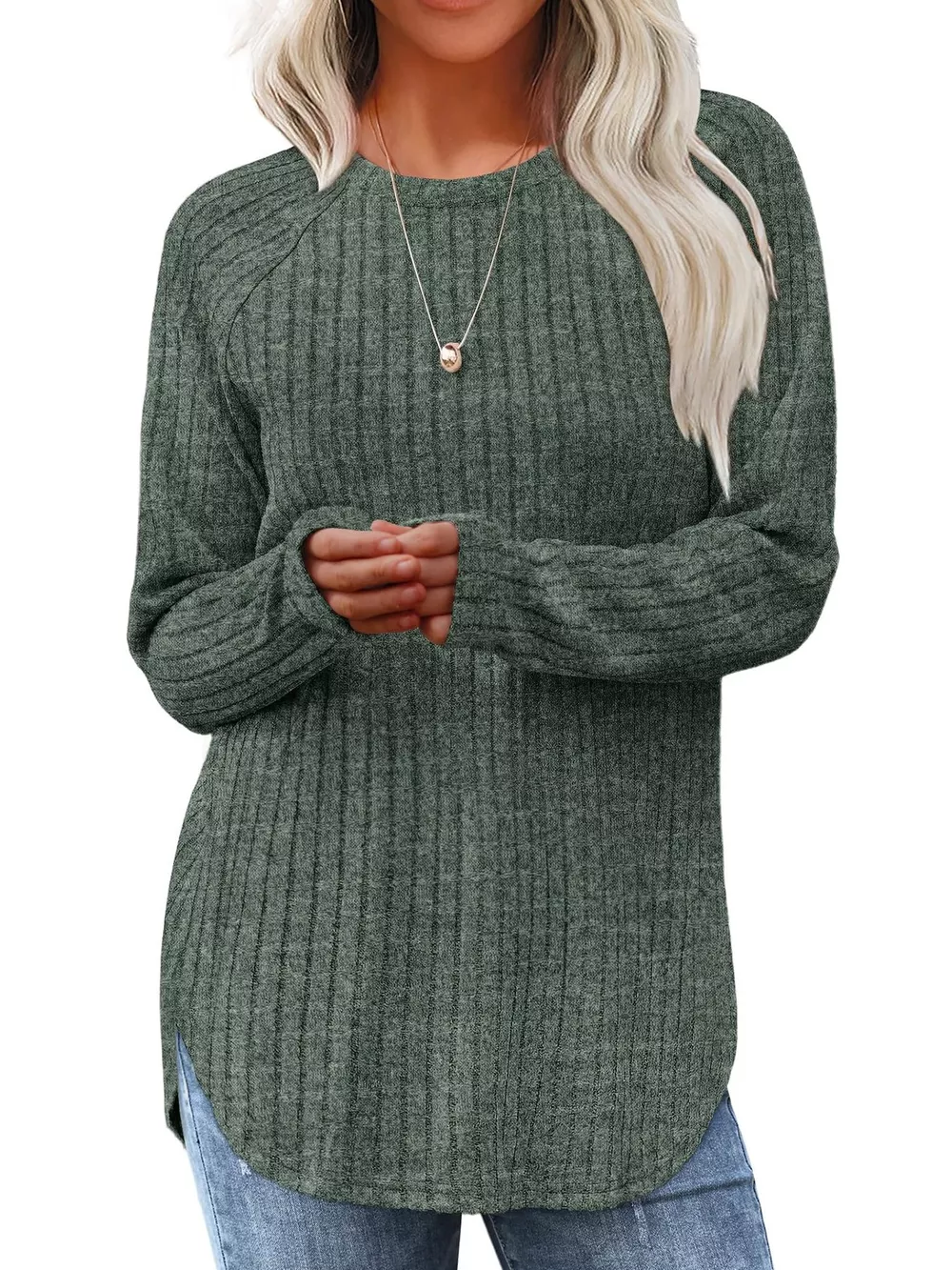 Ribbed Knit Long Sleeve T-Shirt, image 2