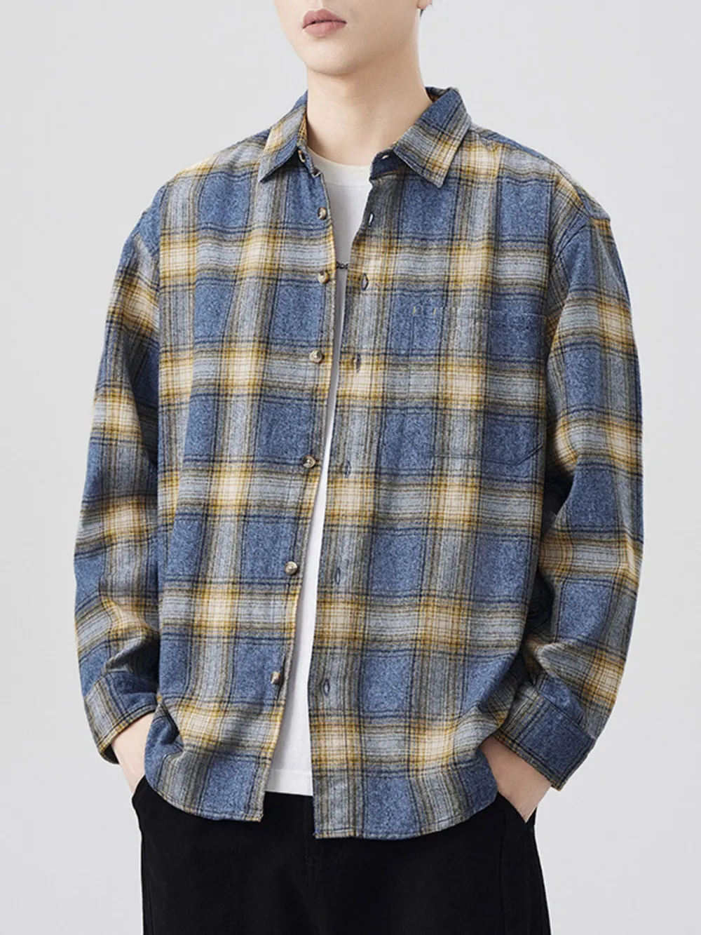 Men's Plus Size Plaid Button Up Long Sleeve Shirt, image 2