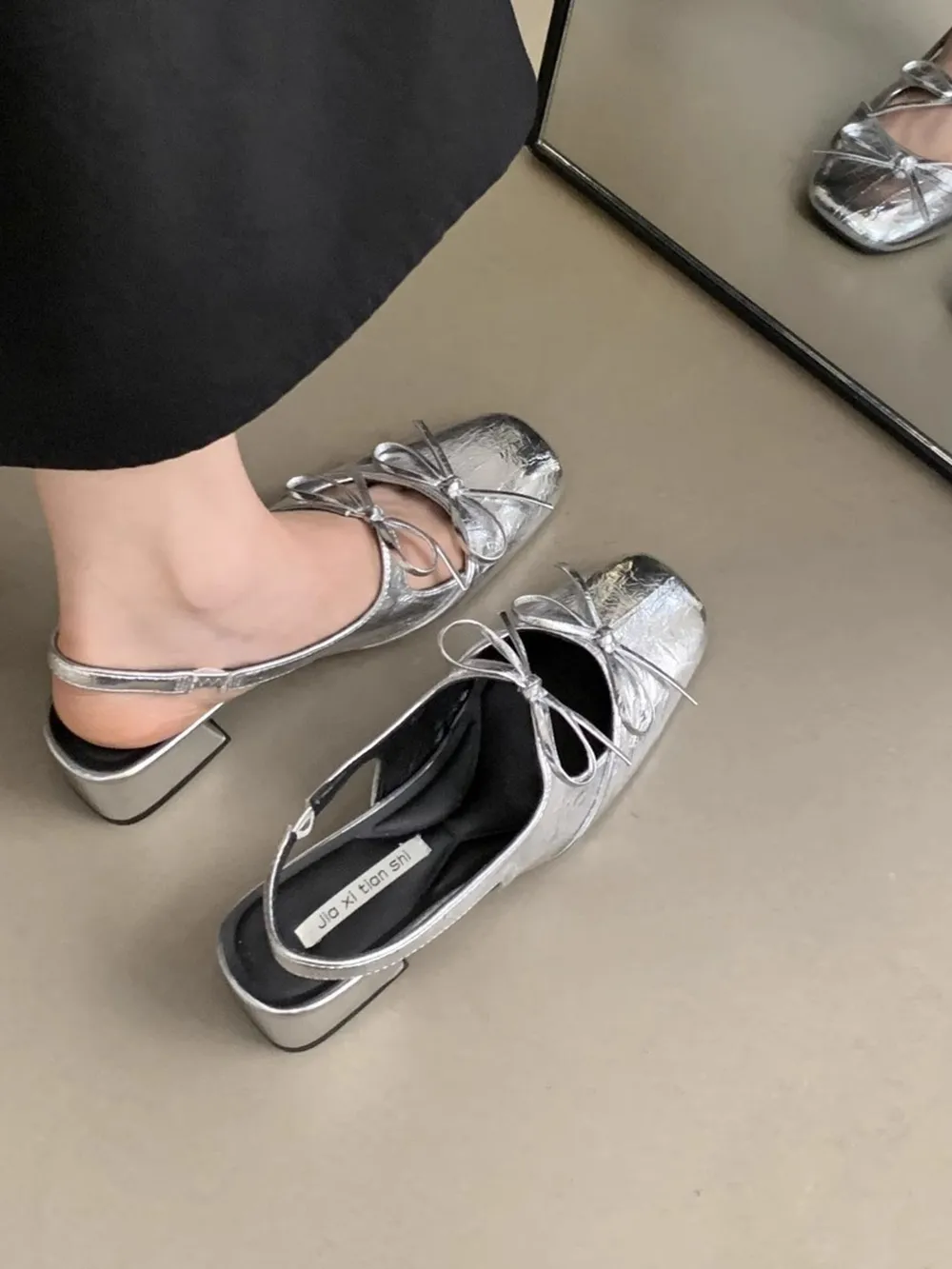 Square Toe Bow-Tie Slingback Ballet Shoes, image 5