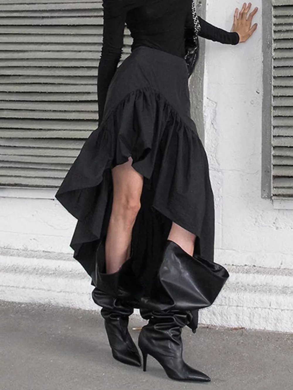 Asymmetrical Ruffle Hem Midi Skirt, image 9