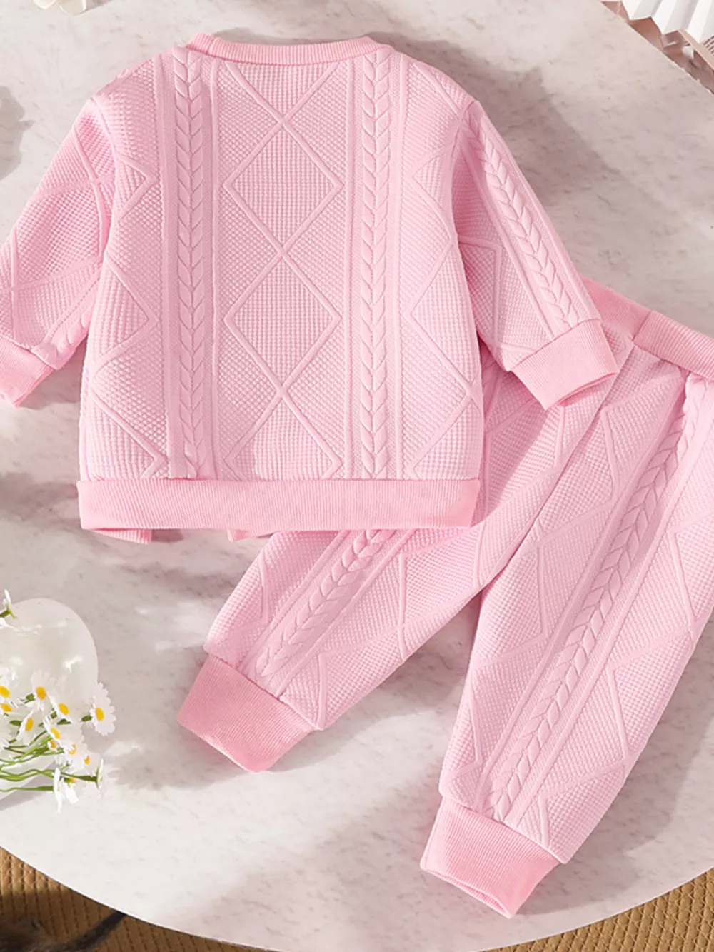 Children's Textured Flower Top and Pants Set, image 3