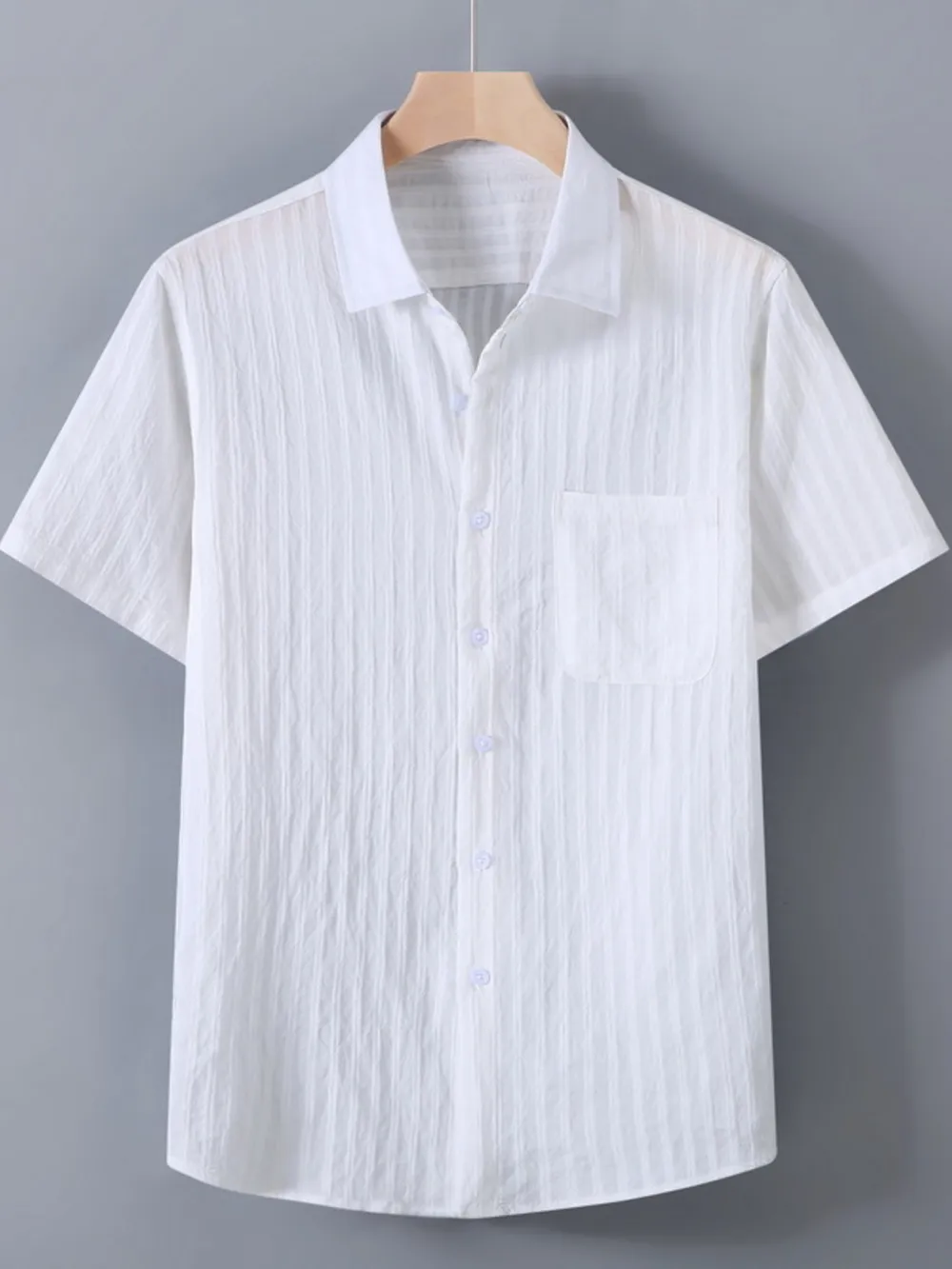 Men's Plus Size Textured Button Up Short-Sleeve Shirt, image 2