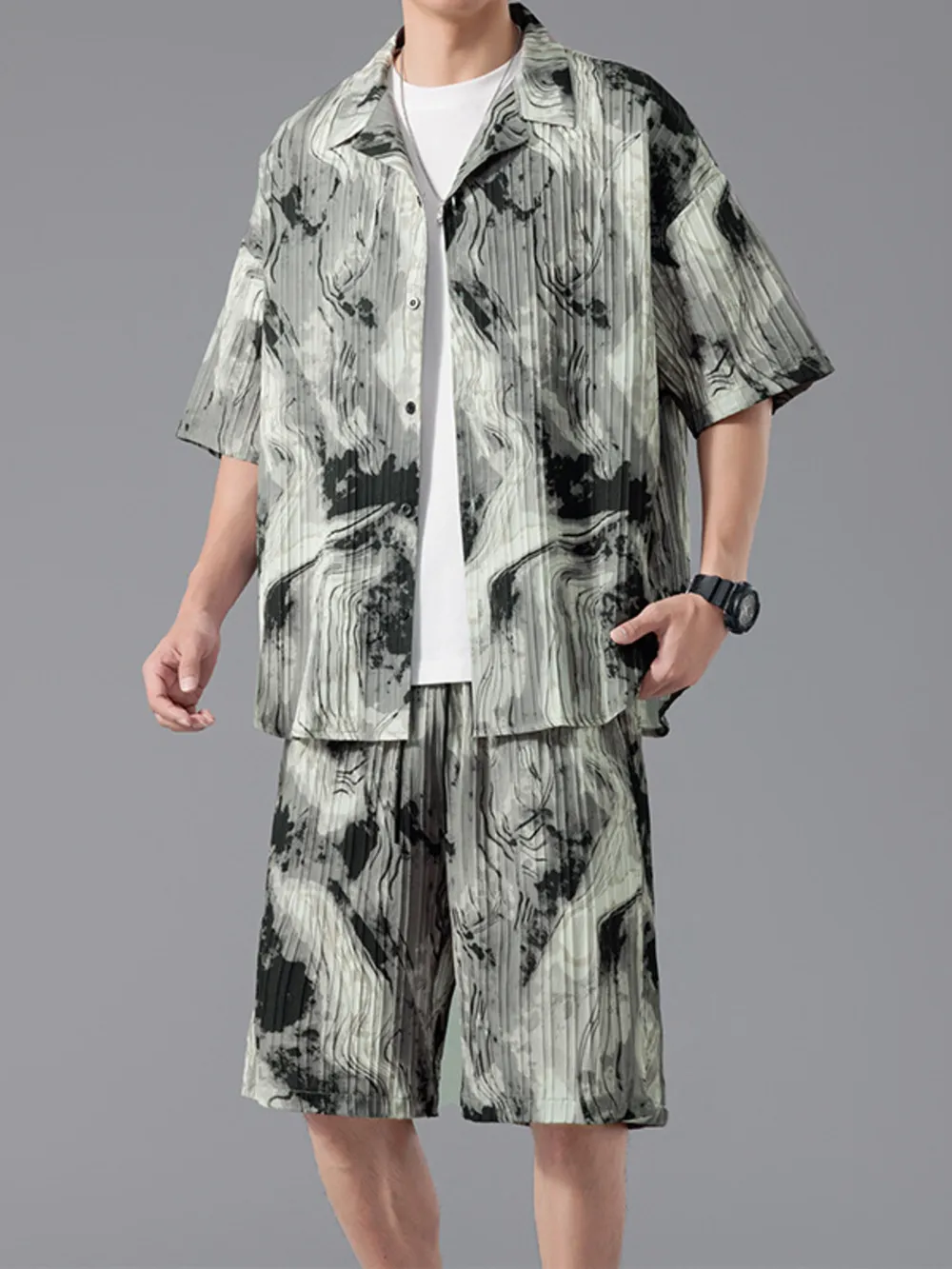 Men's Full Size Tie-Dye Casual Shirt and Shorts Set Plus Size, image 3