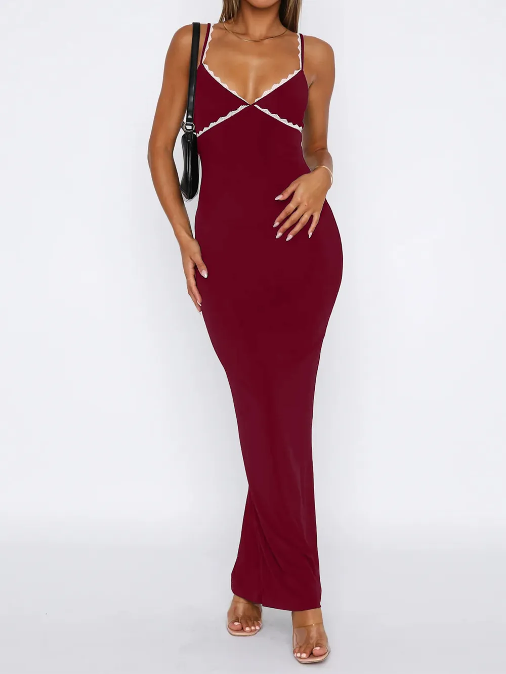 Lace Detail Slim Fit Bodycon Maxi Dress, image 10