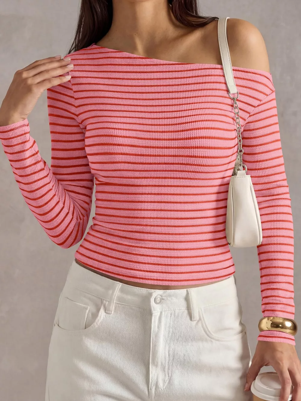 Striped Ribbed Long Sleeve T-Shirt, image 5