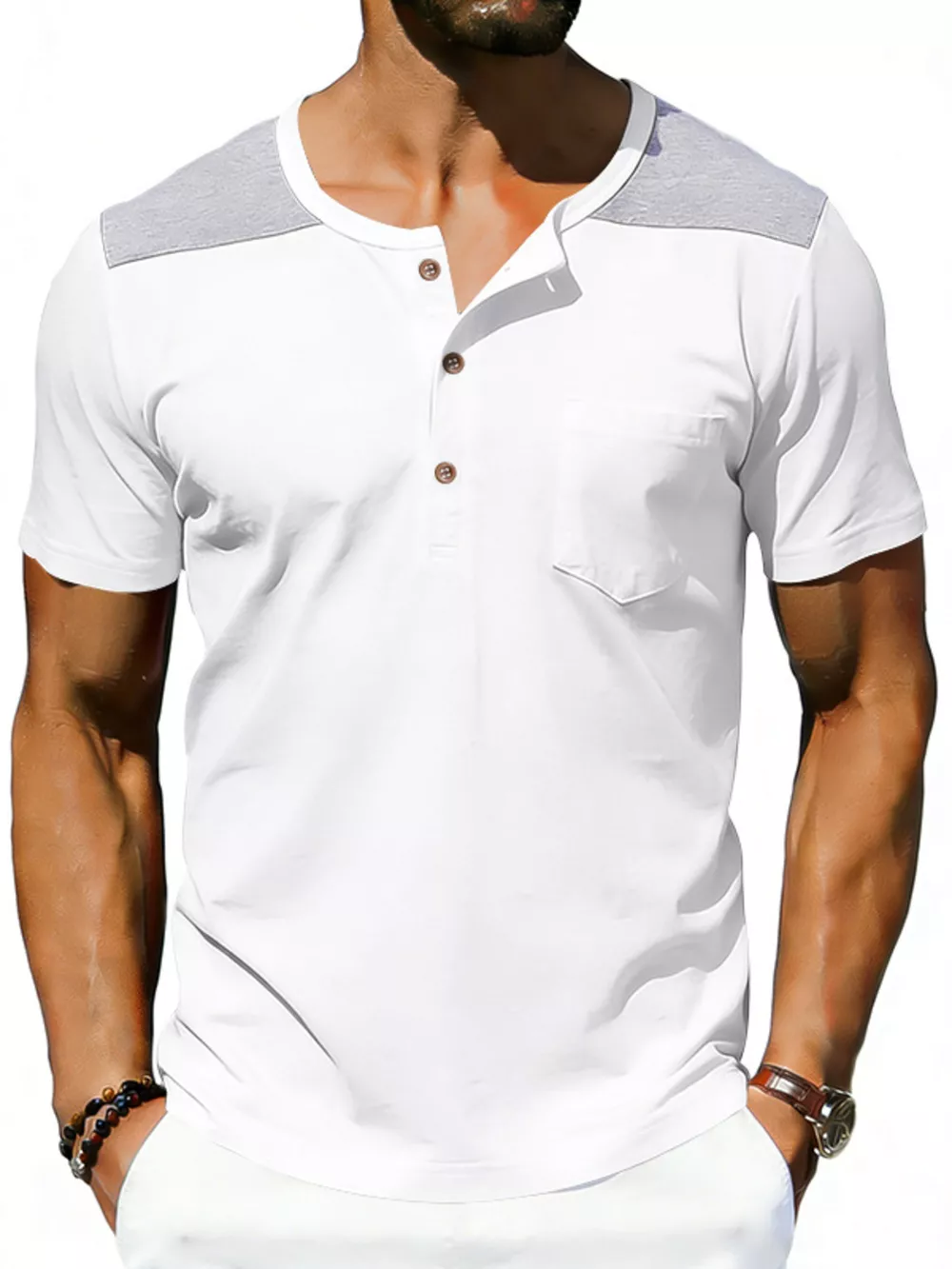 Men's Full Size Casual Henley T-Shirt with Pocket Plus Size, image 6