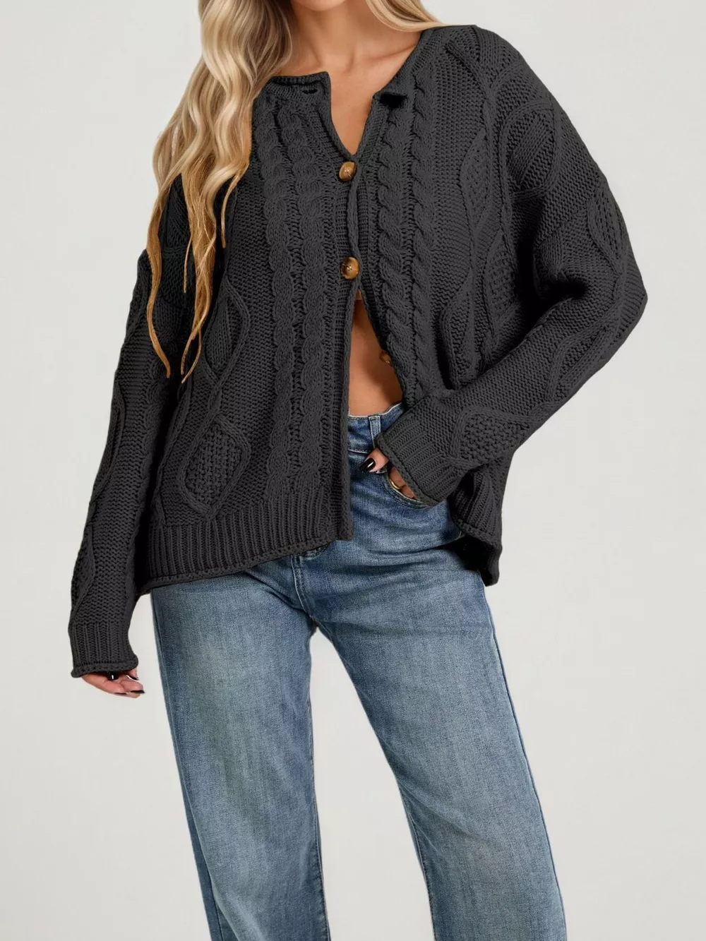 Cable-Knit Button-Down Cardigan, image 6