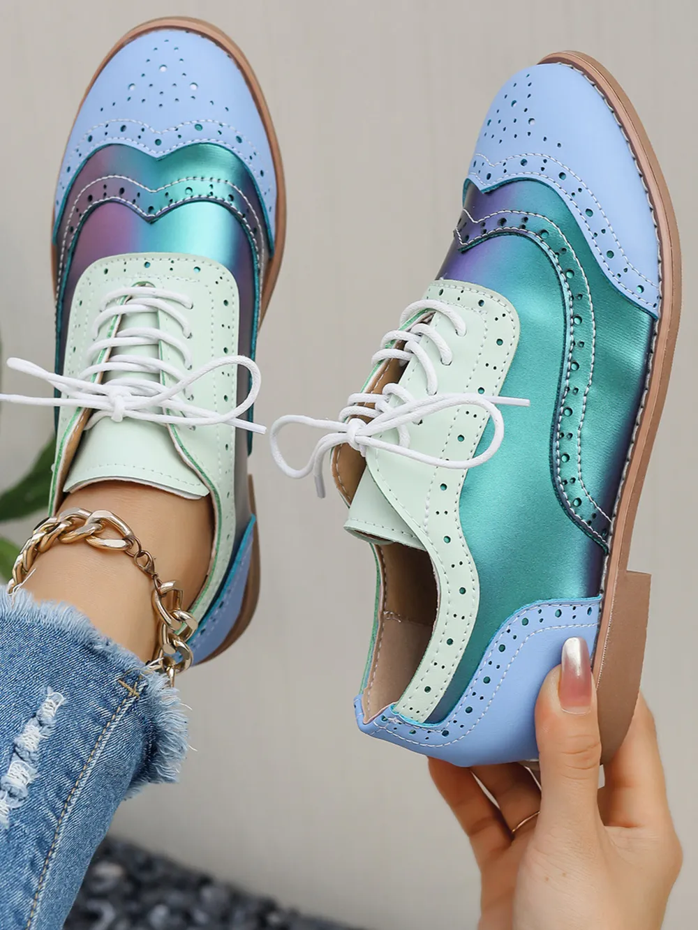 Round Toe Flats Color Block Loafers