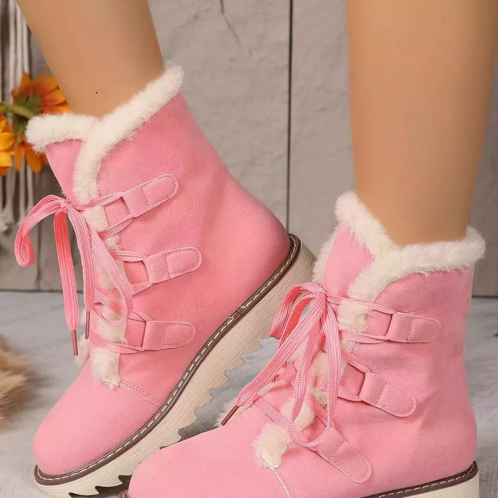 Fuzzy Trim Lace-Up Boots, image 13