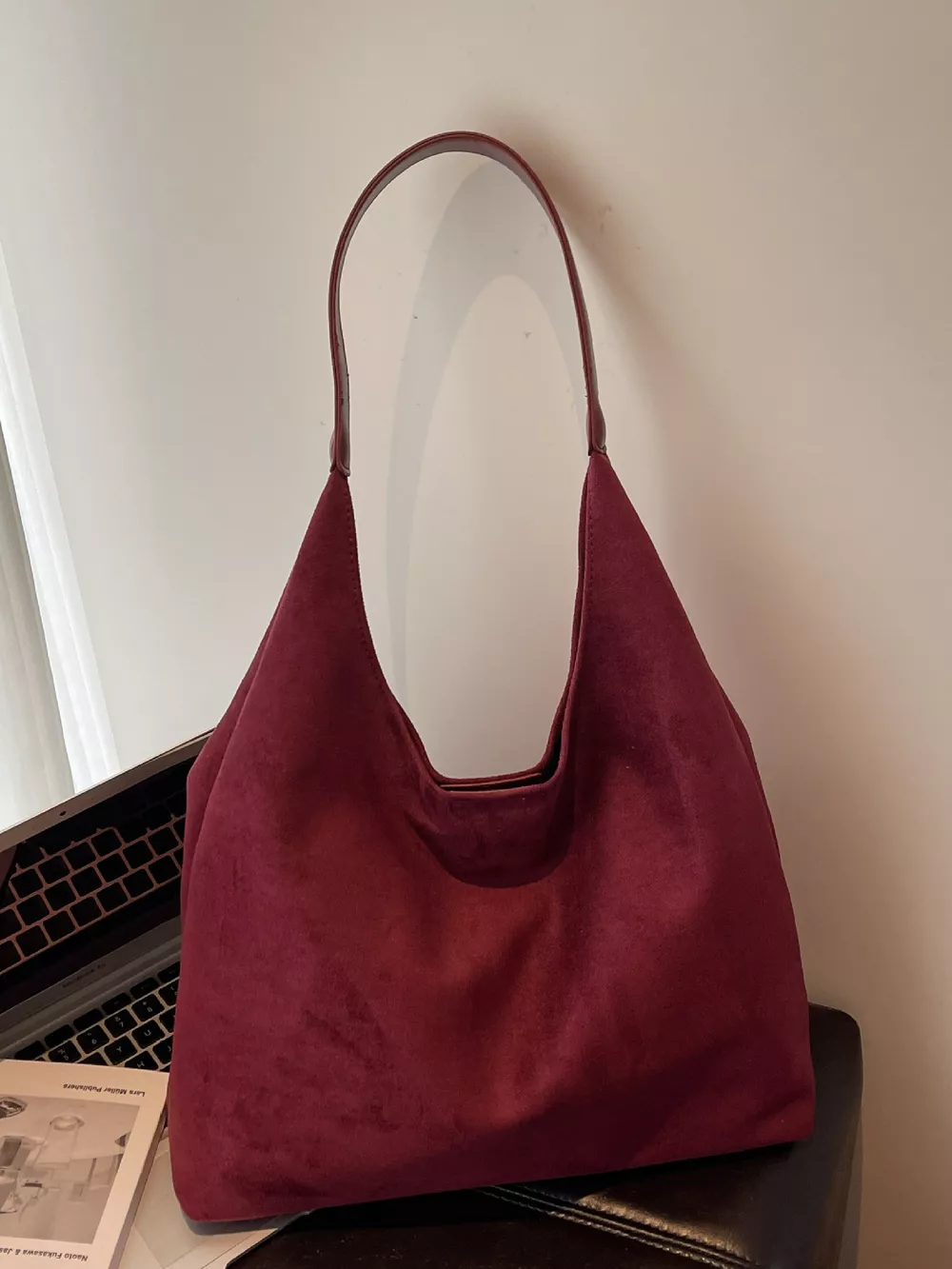 Solid Color Casual Suede Handbag, image 7
