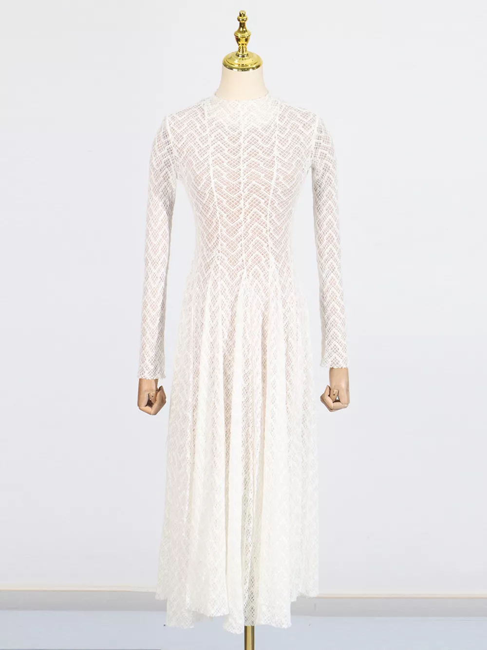 Lace Mock Neck Long Sleeve Maxi Dress, image 3