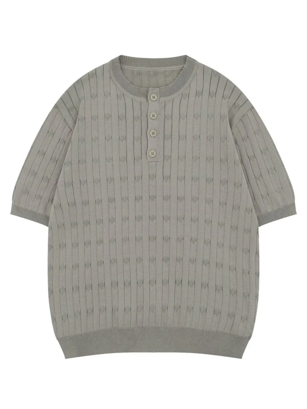 Men's Casual Knit Button Henley T-Shirt with Textured Pattern, image 2