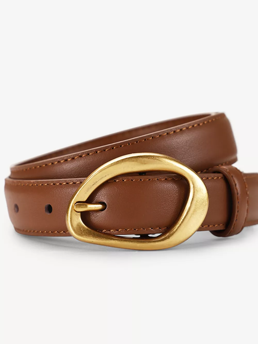 Golden Buckle Leather Belt, image 5