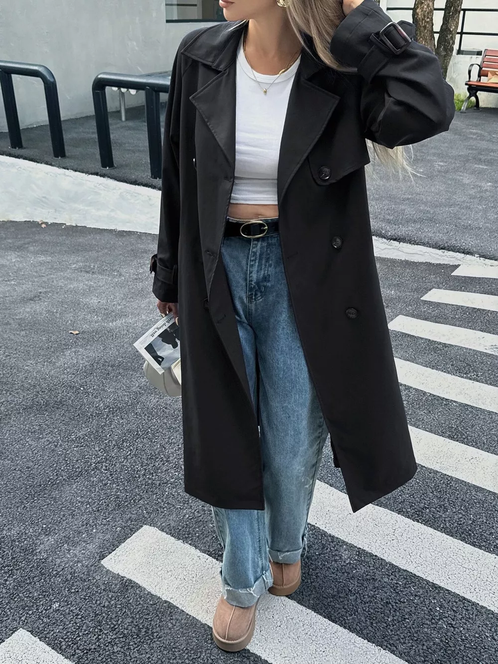 Double-Breasted Belted Trench Coat, image 5