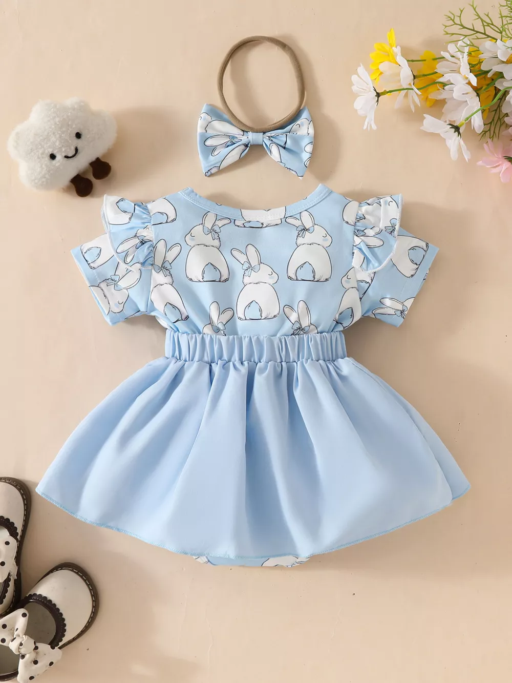 Children's Bunny Applique Bodysuit Dress & Headband Set, image 11