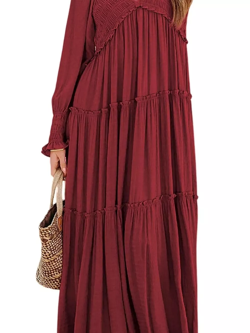 V-Neck Long Sleeve Tiered Maxi Dress, image 20