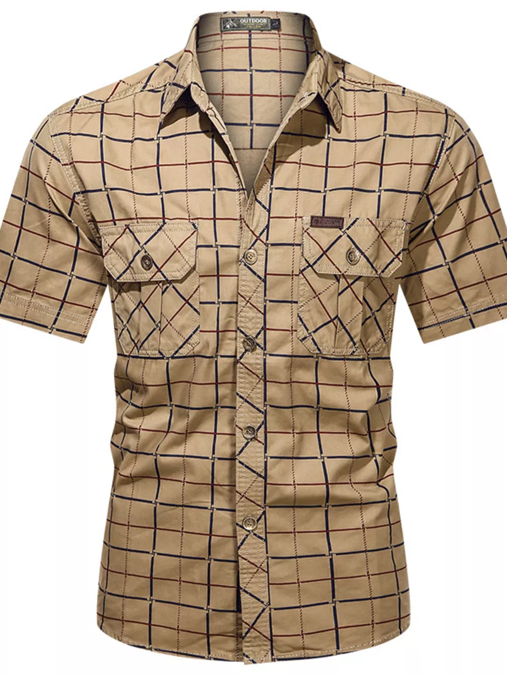 Men's Plus Size Casual Plaid Short-Sleeve Shirt