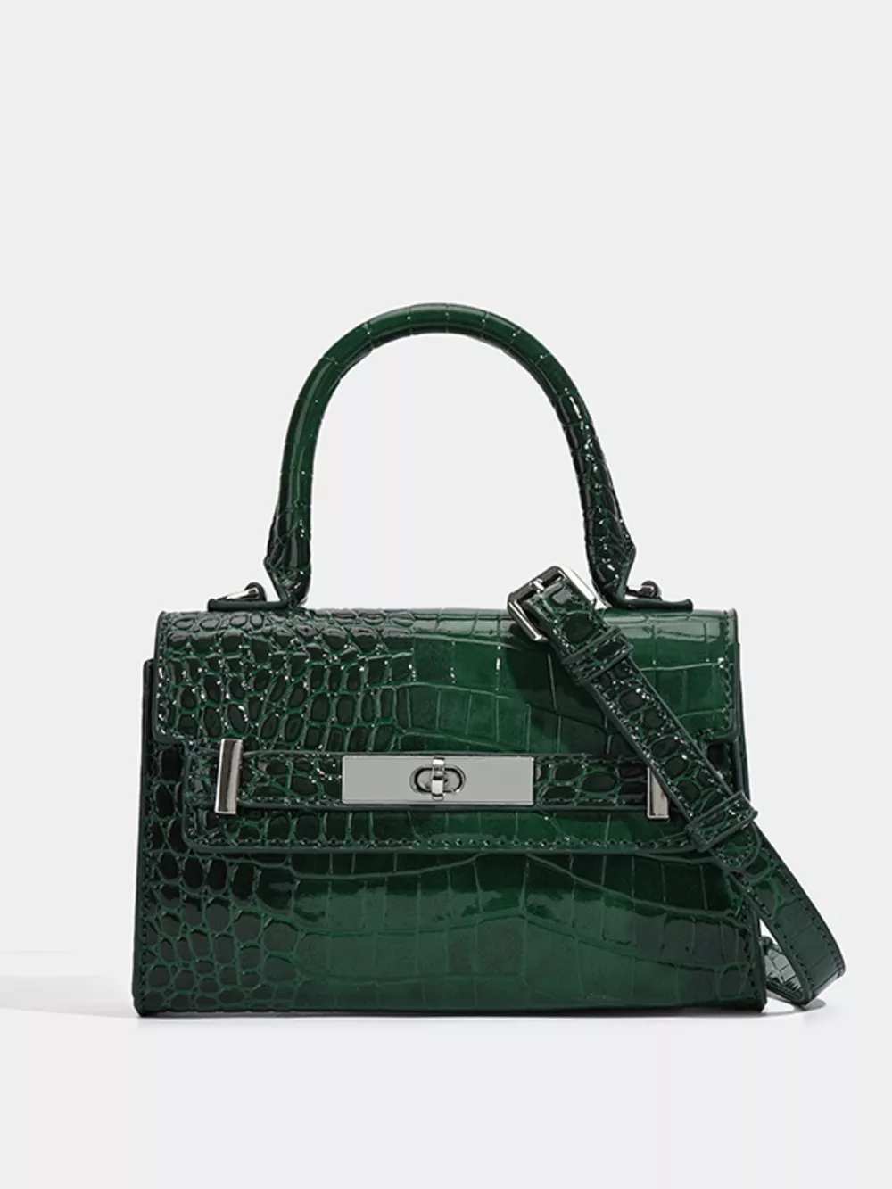 Croc-Embossed Top Handle Handbag, image 3