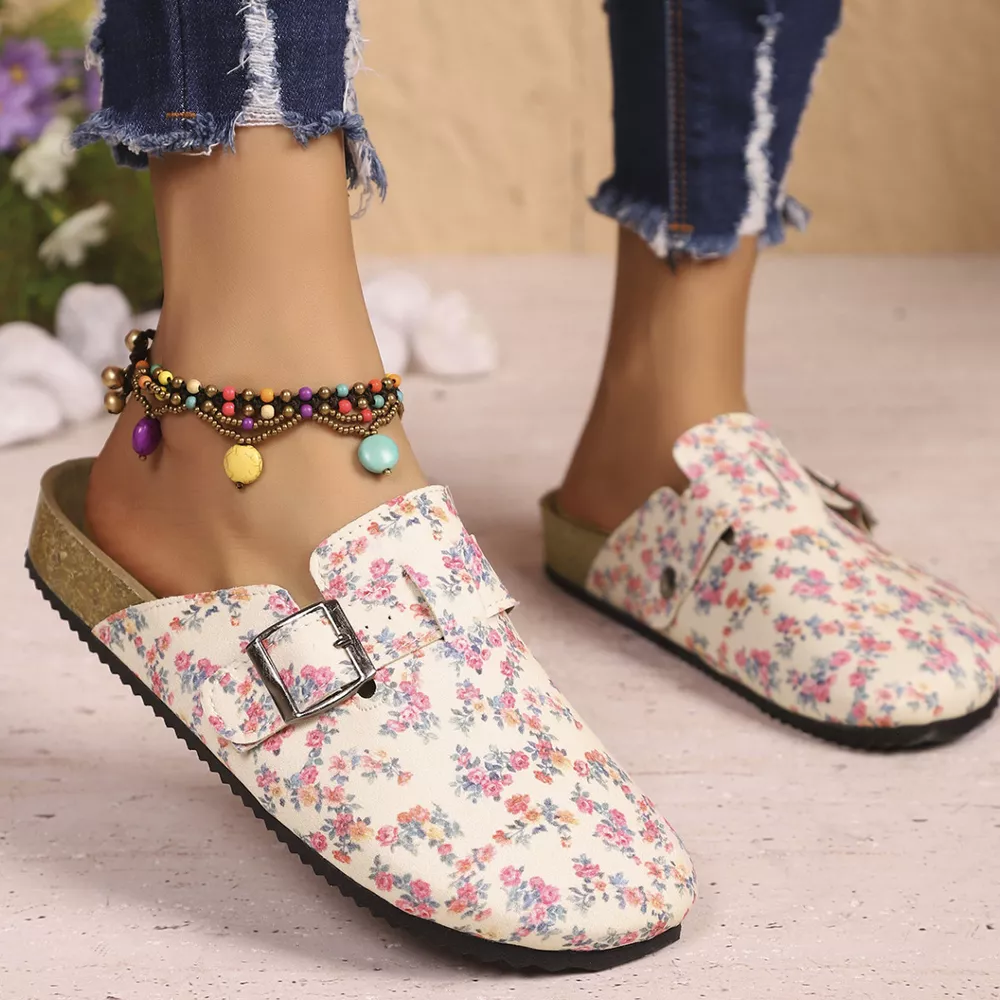 Floral Print Buckle Decor Slip-Ons, image 6