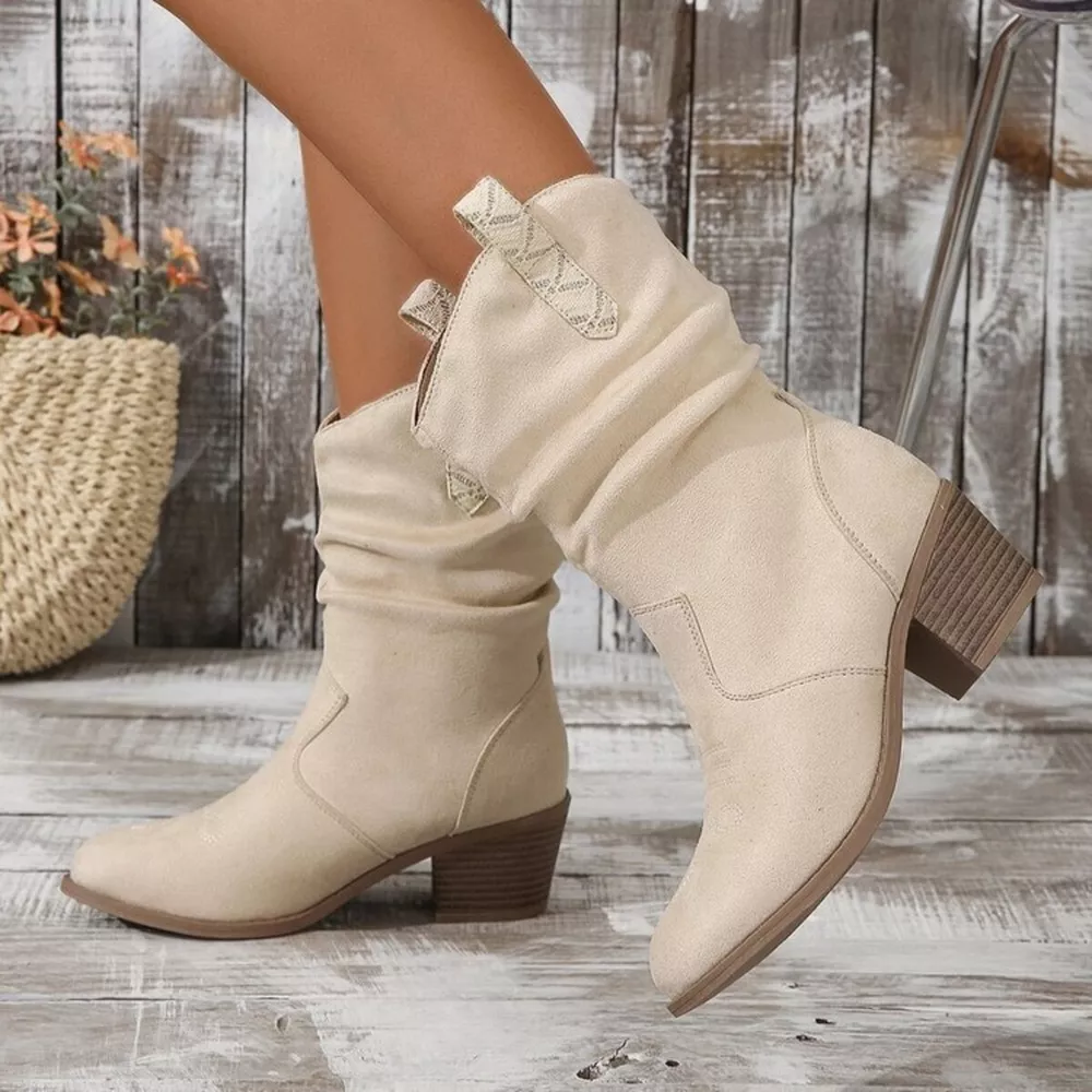 Round Toe Block Heels Boots