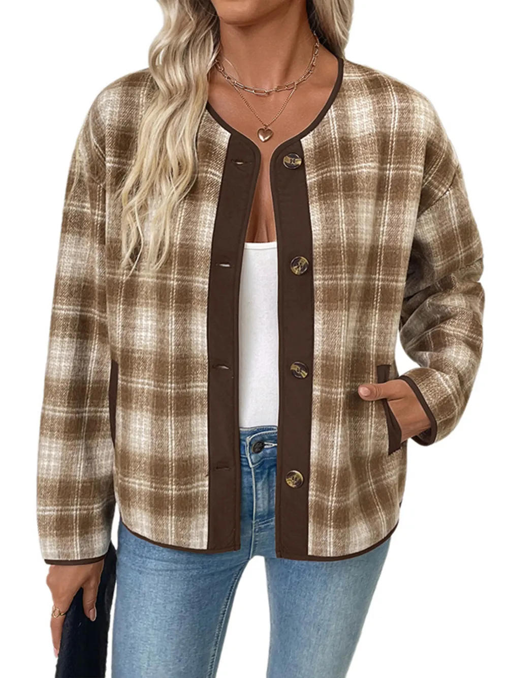 Plaid Long Sleeve Button-Up Jacket, image 15