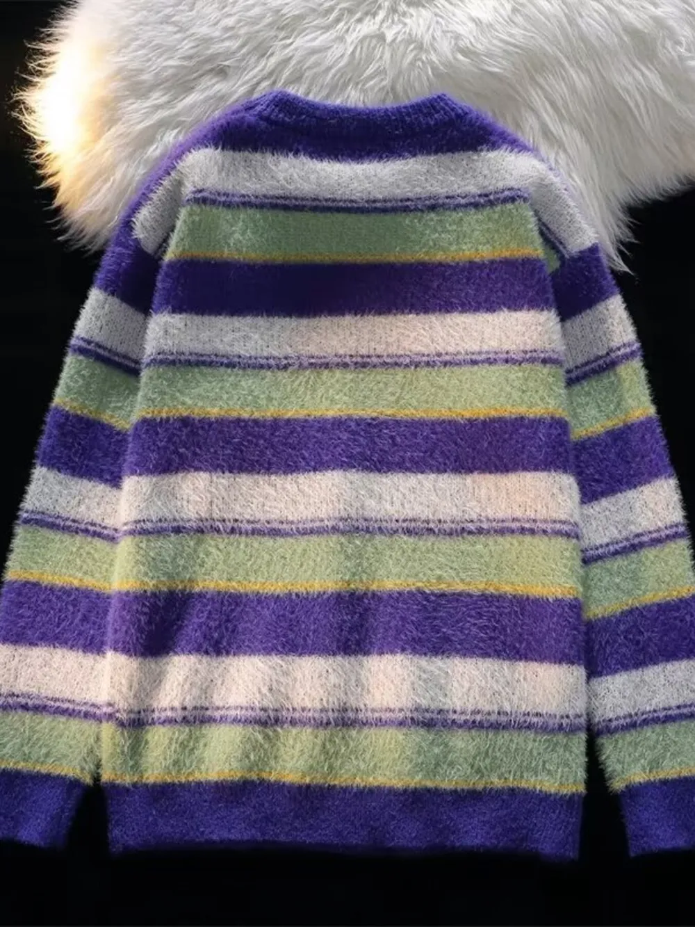 Men's Striped Fuzzy Knit Pullover Sweater, image 3