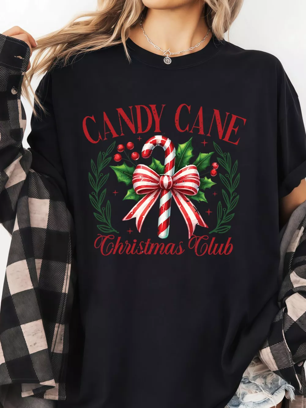 Candy Cane Christmas Club Custom Graphic T Shirt, image 4