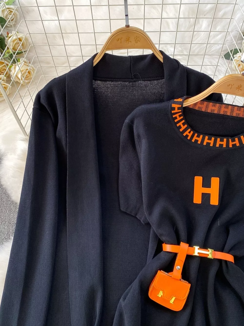 Round Neck Knitted Dress & Cardigan Set, image 2
