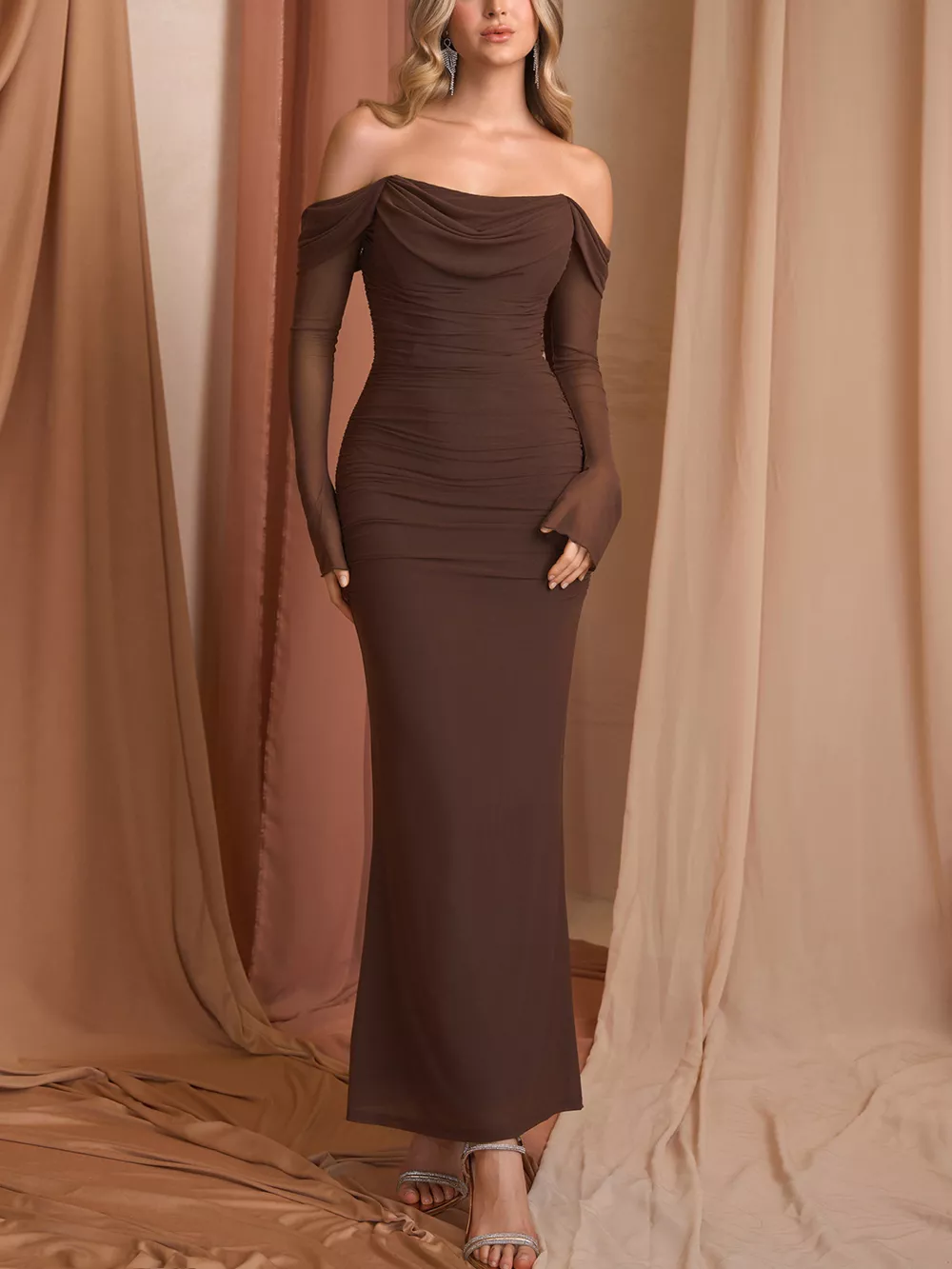 Off-Shoulder Ruched Mermaid Maxi Dress, image 26