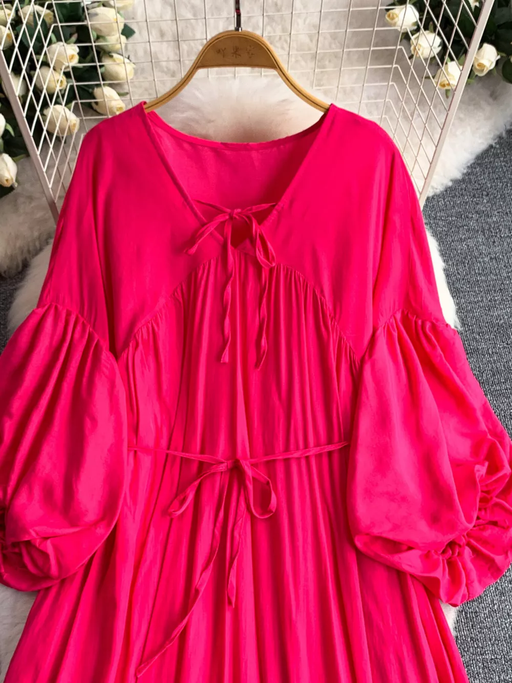 Balloon Sleeve Tie-Waist Dress, image 25