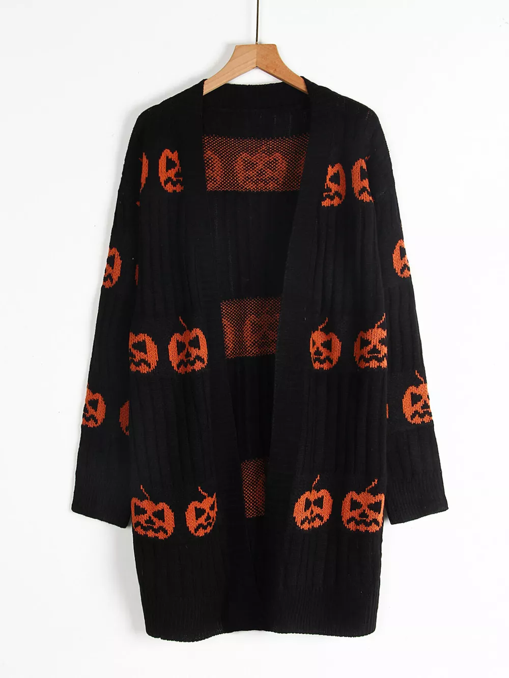 Halloween Pumpkin Open Front Knit Cardigan, image 5
